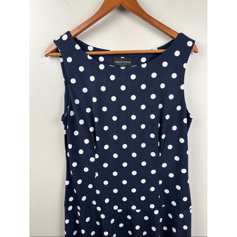 connected apparel Navy and White Polka Dot Sleeveless dress size 10